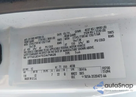 2014 Ford E-250 Commercial from USA, damaged, VIN 1FTNE2EW7EDA79828